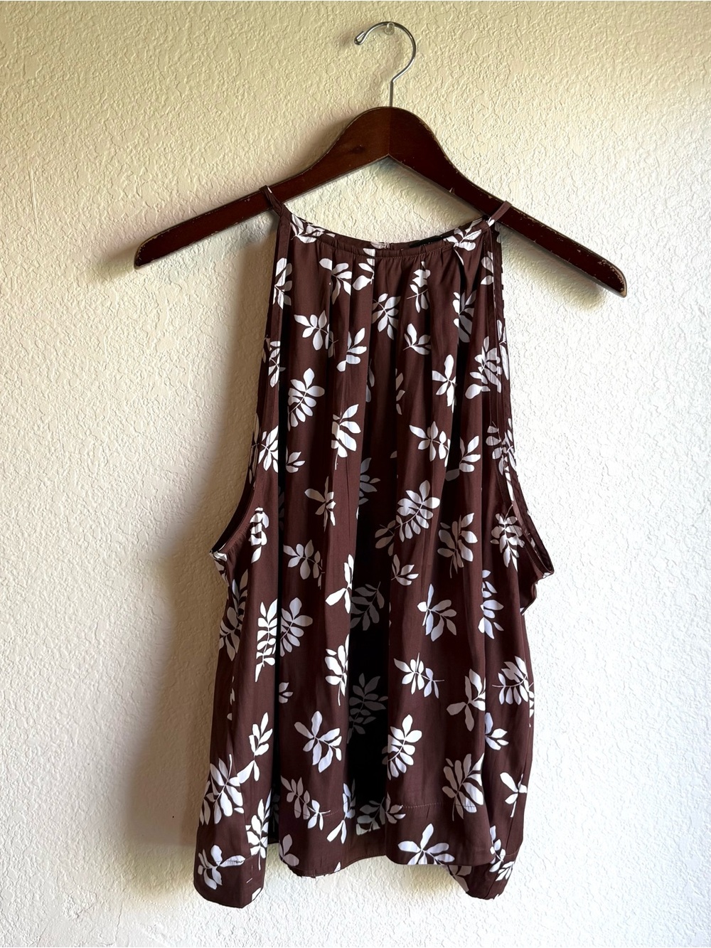 NWT Ann Taylor Womens Shirt Top Brown White Floral Sleeveless Size XXL